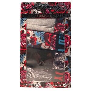 Ed Hardy NEW 4 Pack Cotton Stretch Boxer Briefs Skulls Roses Large 36-38" Waist